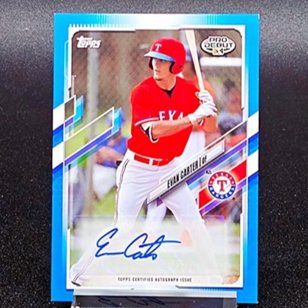 Evan Carter 012/150 2021 Topps Pro Debut Blue Auto Texas Rangers Top Prospect